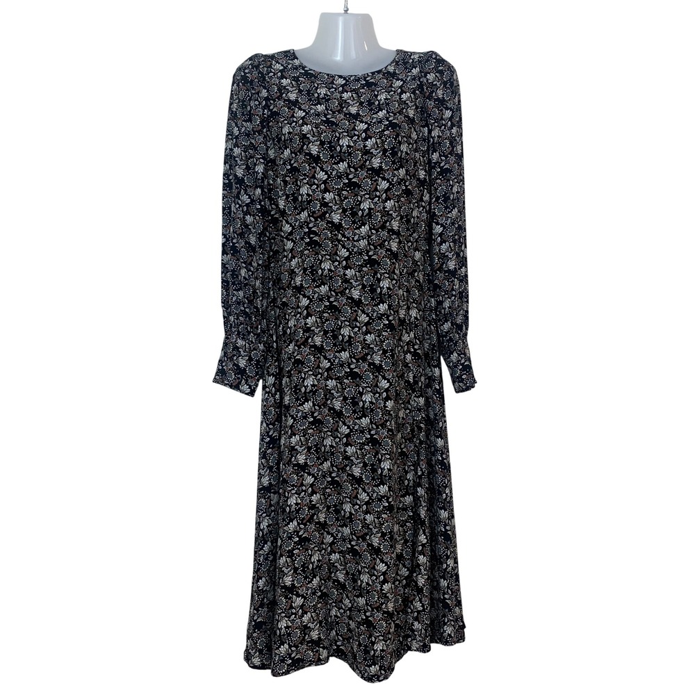 LOFT Black Floral Midi Dress